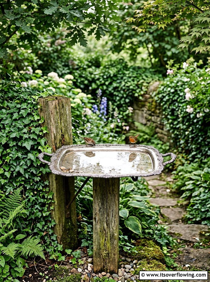 Serving tray bird bath - 25 reusing old things ideas for bird baths