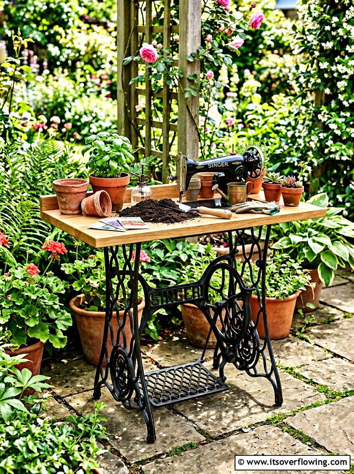 Sewing Machine Station - 25 backyard ideas with old furniture
