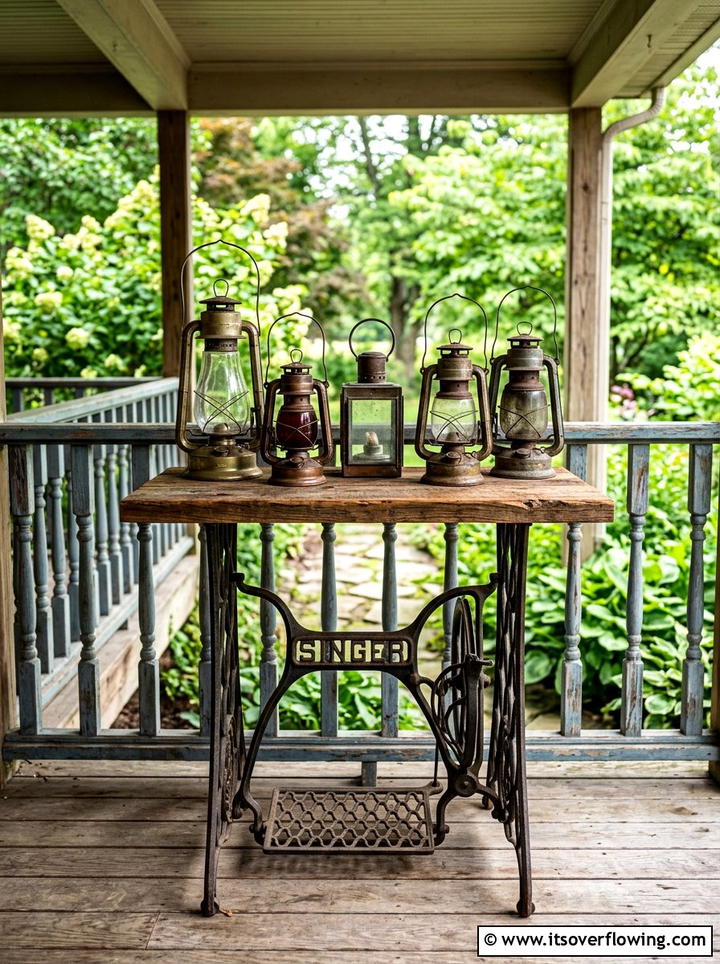 Sewing machine base table - 25 front porch ideas with repurposed furniture