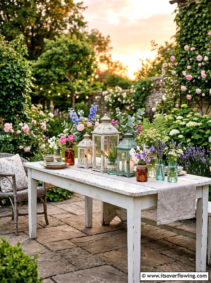 Shabby Chic Centerpiece - 25 upcycled garden ideas with old tables