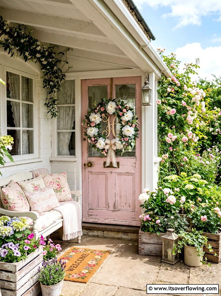 Shabby Chic Front Entrance - 25 front porch decor ideas with monogram wreath