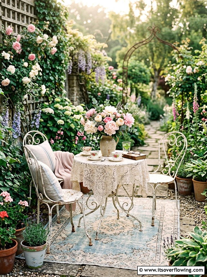 Shabby Chic Garden Corner - 25 backyard decorating ideas with outdoor rugs