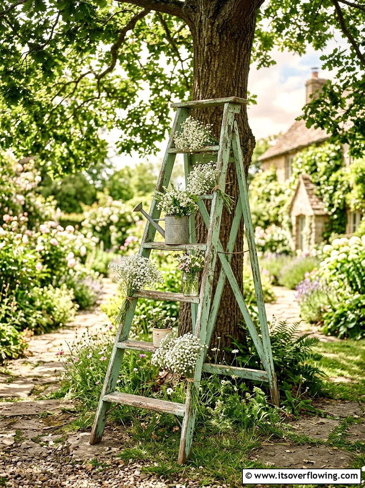 Shabby Chic Garden Ladder - 25 backyard ideas with old ladder planter