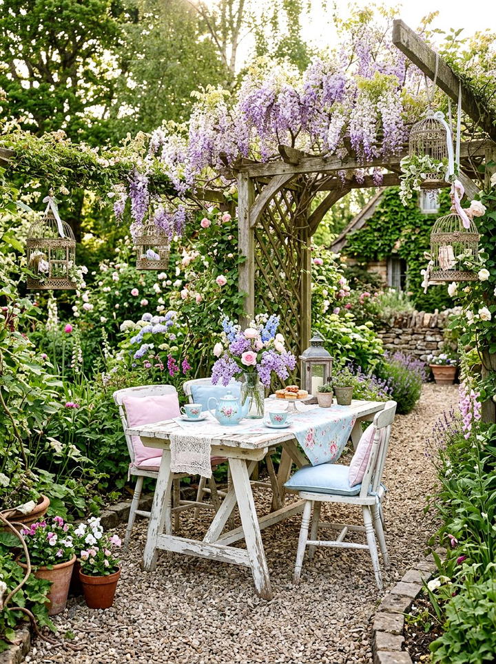 Shabby Chic Garden - 25 backyard decorating ideas with centerpiece tables