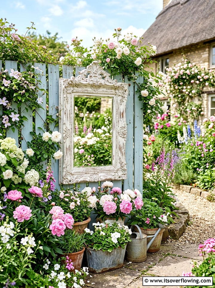 Shabby Chic Mirror - 25 backyard decorating ideas with mirror accents