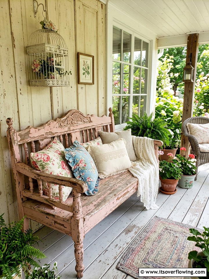 Shabby Chic Porch Bench - 25 front porch decor ideas with antique benches
