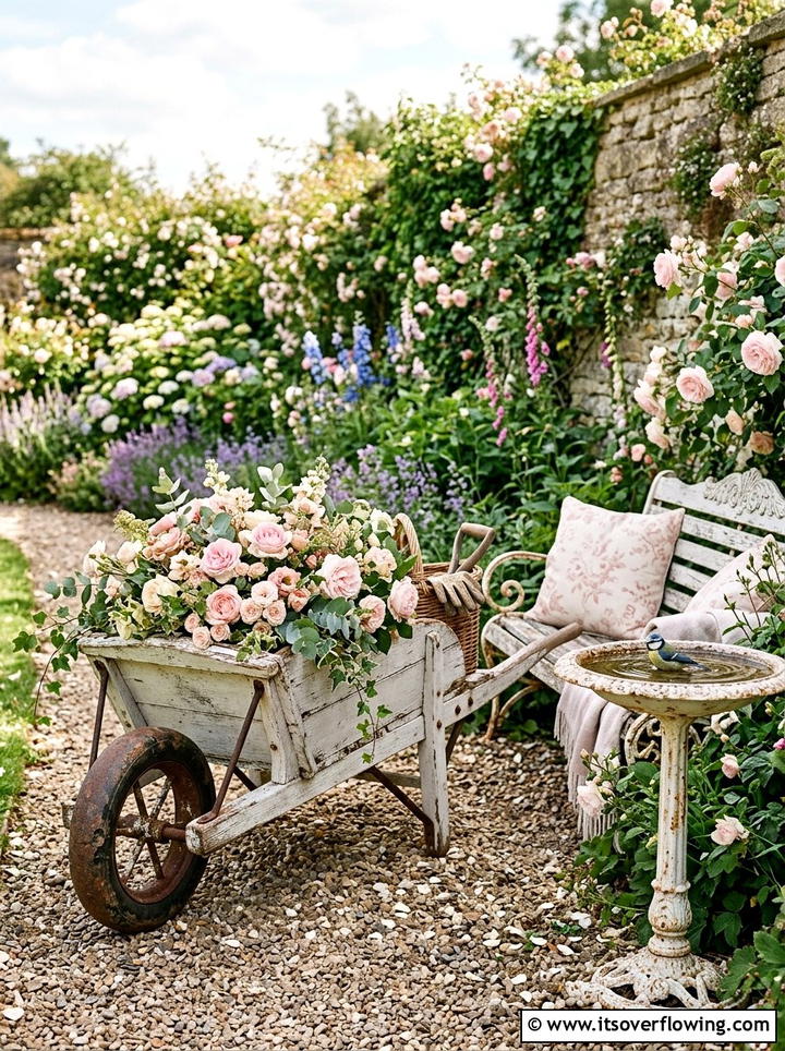 Shabby Chic Wheelbarrow - 25 backyard ideas with wheelbarrow planter