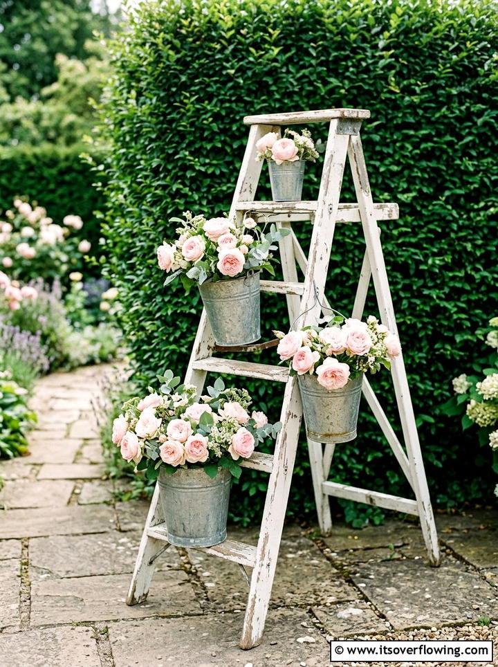 Shabby Chic White Ladder - 25 garden ideas with old ladders