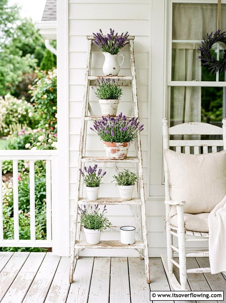 Shabby Chic White Ladder - 25 front porch ideas with repurposed ladders
