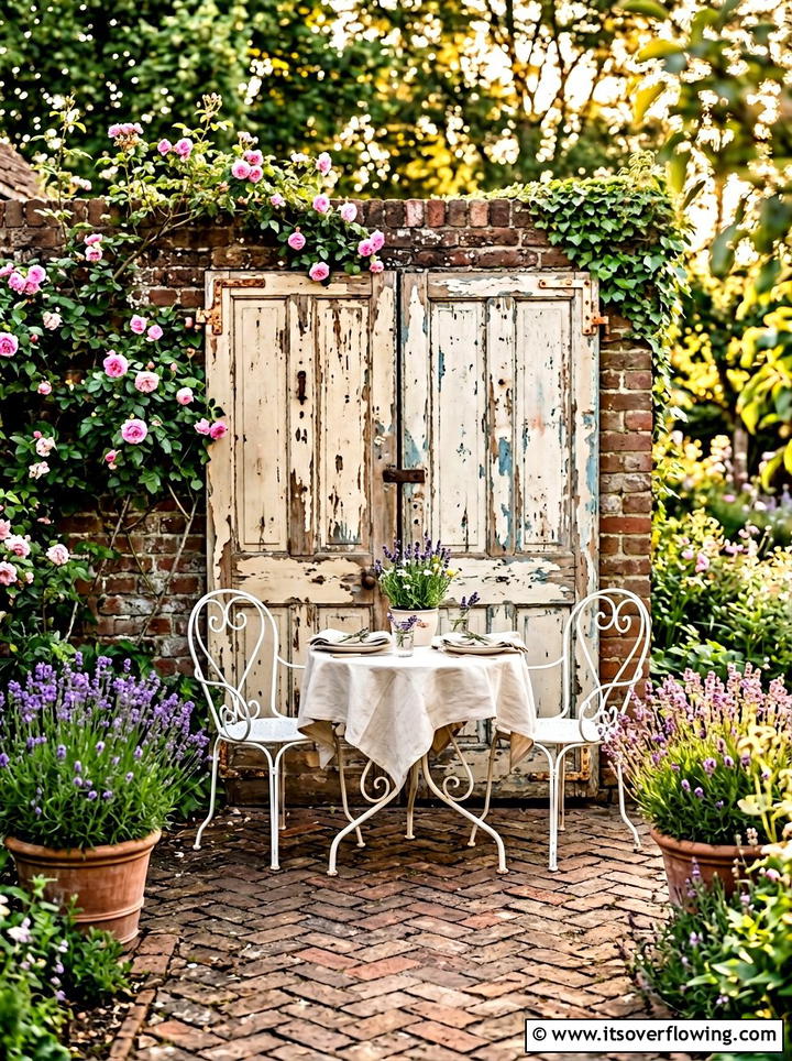 Shabby chic door backdrop - 25 garden decor ideas with old doors