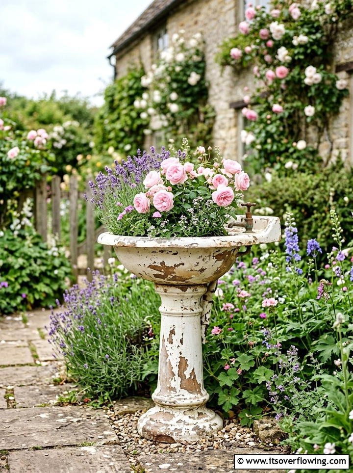 Shabby chic pedestal sink planter - 25 upcycled garden ideas with old sinks