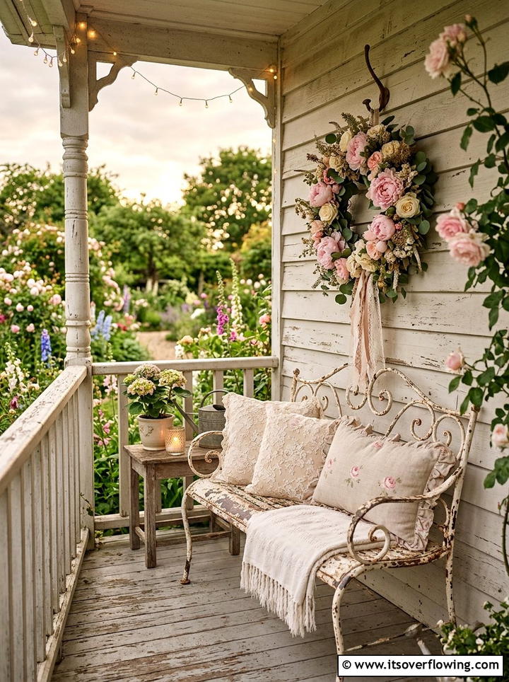Shabby chic porch - 25 front porch decor ideas with floral wreath