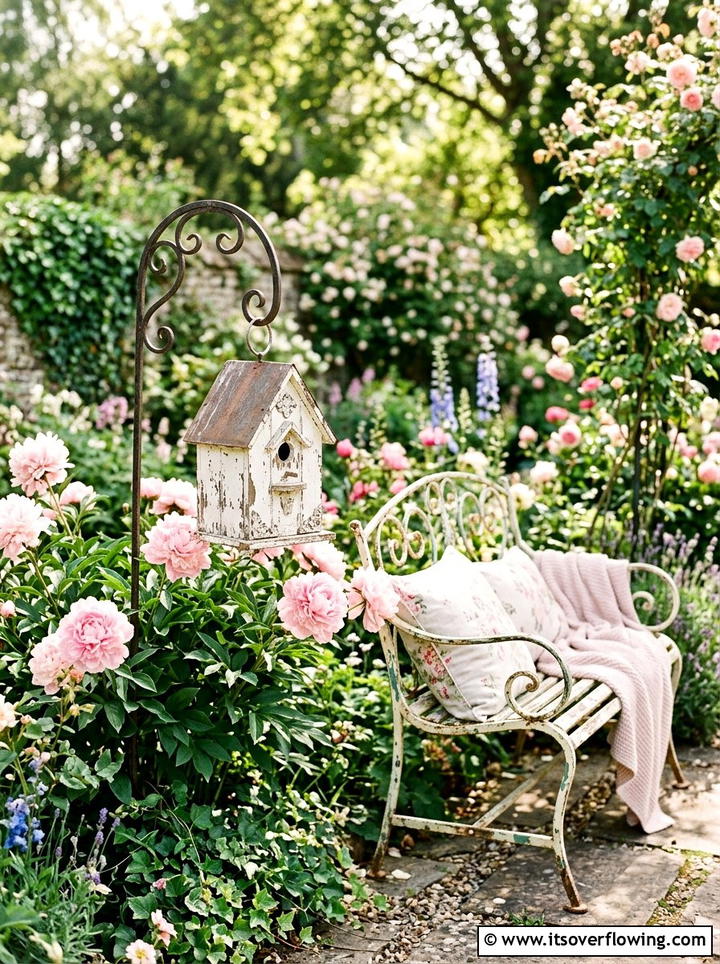 Shabby chic white birdhouse - 25 garden decor ideas with birdhouses