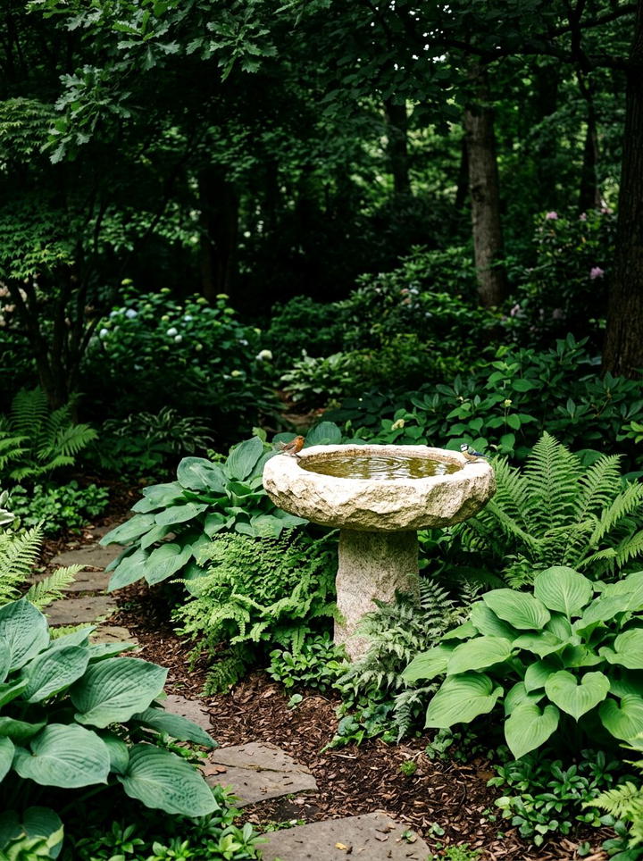 Shade Garden Bird Bath - 25 backyard decorating ideas with bird baths
