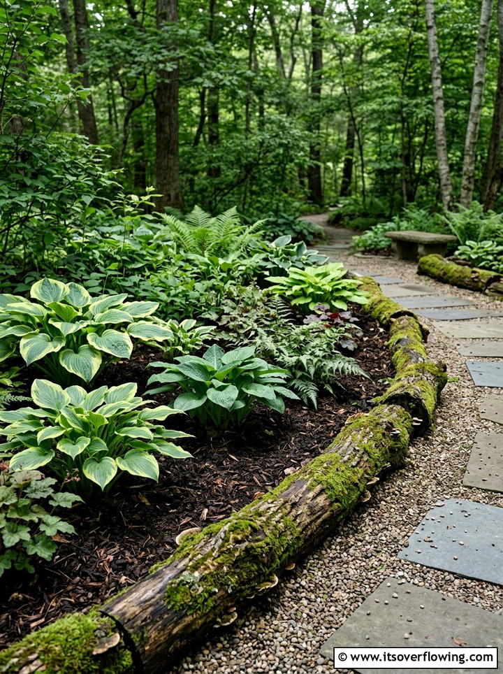 Shade Garden Log Border - 25 backyard ideas with log edging