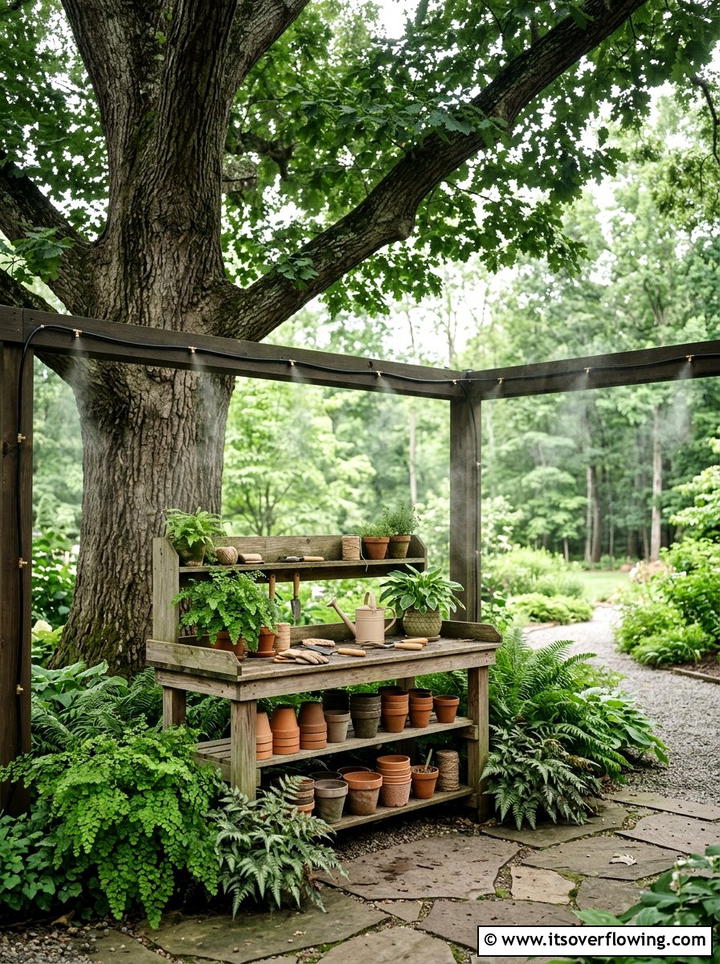 Shaded Potting Area - 25 garden ideas with potting bench