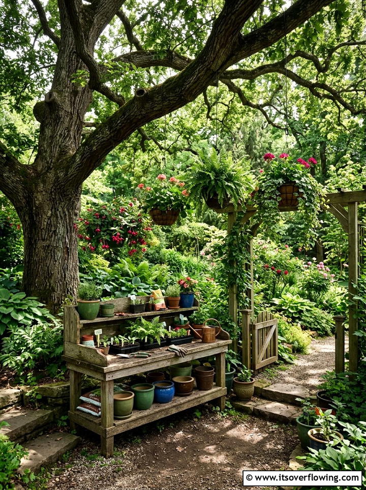 Shaded Potting Station Under Tree - 25 backyard ideas with potting station