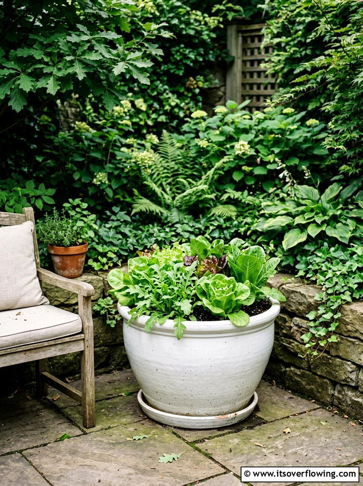 Shady Corner Leafy Green Pot - 25 creative garden ideas with container vegetables