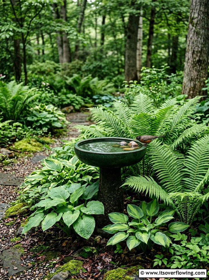 Shady Fern Bird Bath - 25 garden ideas with bird baths