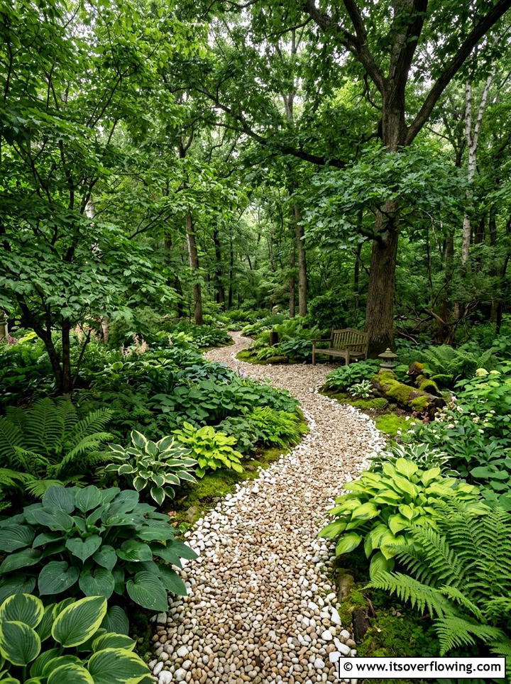 Shady garden pebble path - 25 garden design ideas with dry creek beds