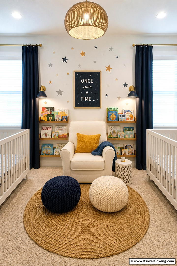 Shared Storytime Nook - 30 Twin Nursery Ideas for Stylish & Functional Baby Spaces