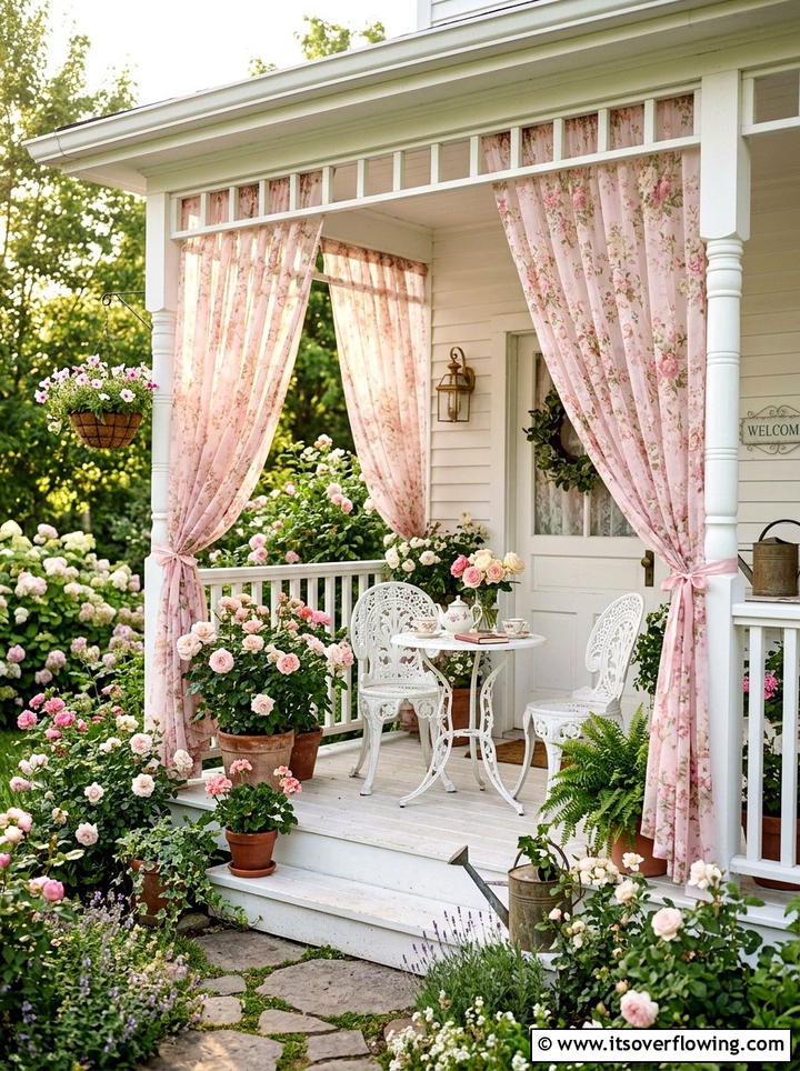 Sheer Floral Outdoor Curtains - 25 front porch ideas with outdoor curtains