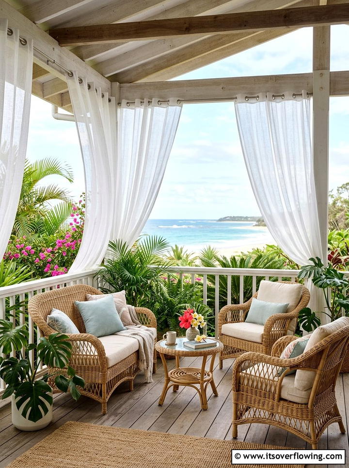 Sheer Outdoor Curtains - 25 front porch ideas for south facing porch