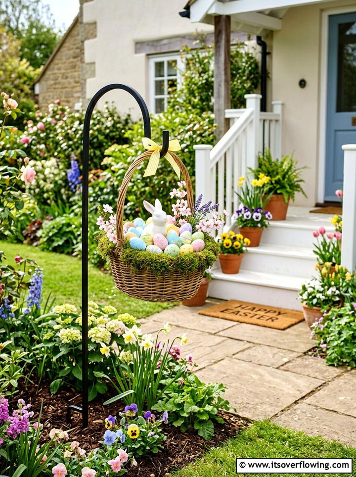 Shepherd Hook Easter Basket - 25 front porch decor ideas for easter