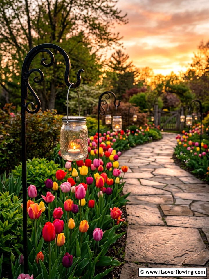 Shepherd Hook Lantern Jars - 25 garden decor ideas with hanging jars
