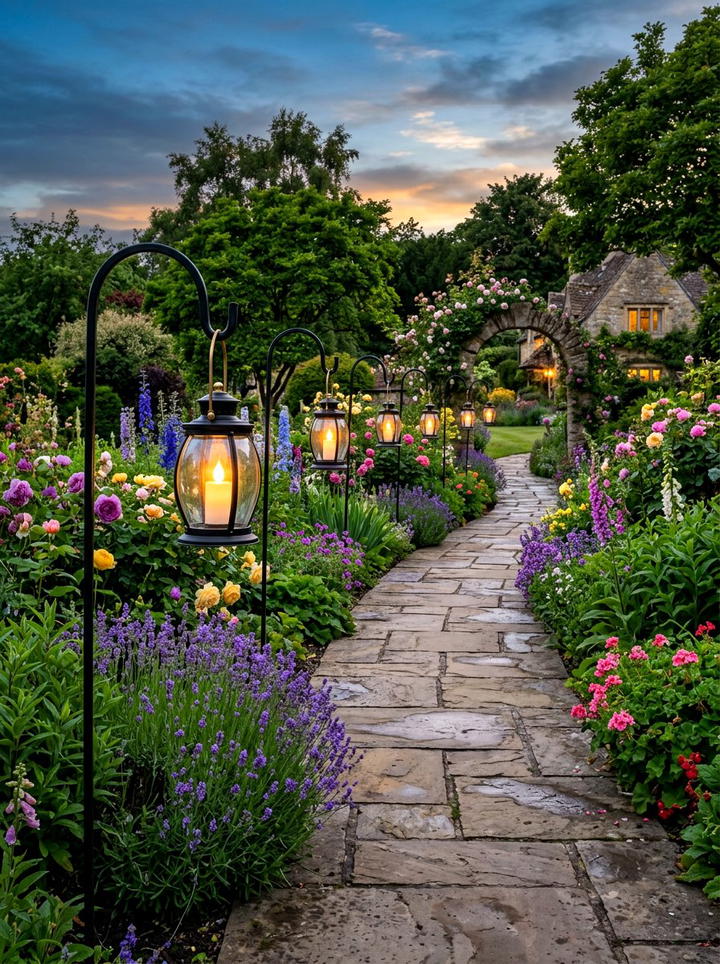 Shepherd Hook Lantern - 25 backyard decorating ideas with candle holders
