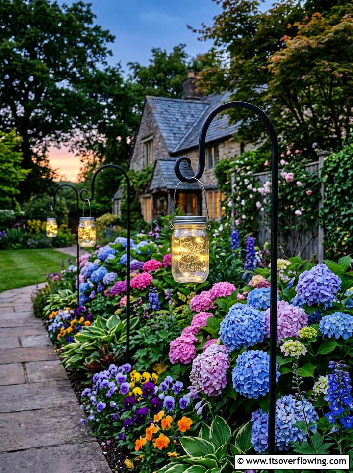 Shepherd hook mason jar lantern - 25 garden ideas with mason jar lanterns