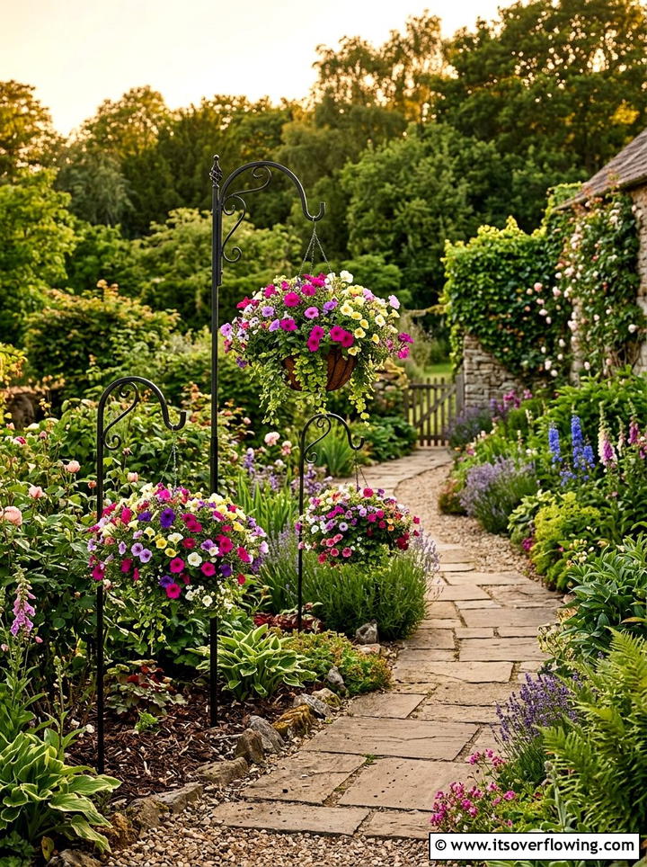 Shepherds Hook Garden Floral Layout - 25 garden decor ideas with hanging baskets