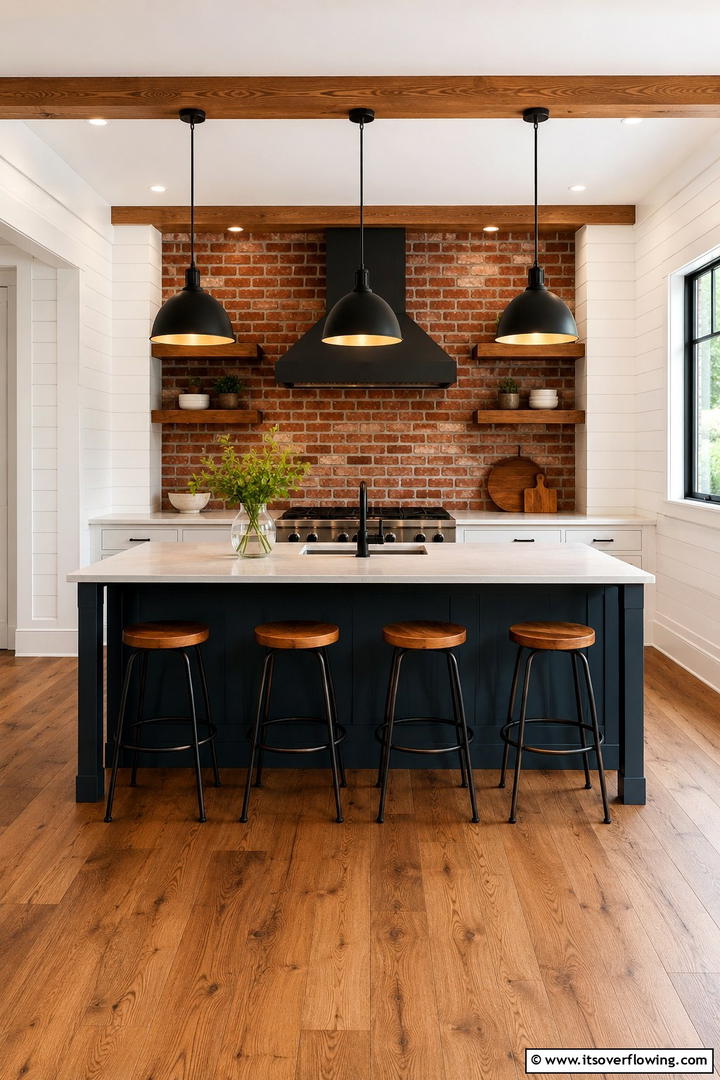 Shiplap and Brick Fusion Design - 30 Shiplap Backsplash Ideas to Elevate Kitchen Design