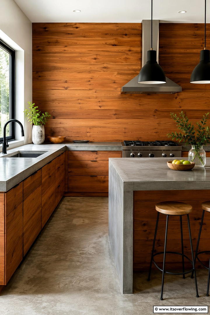 Shiplap and Concrete Counterbalance - 30 Shiplap Backsplash Ideas to Elevate Kitchen Design
