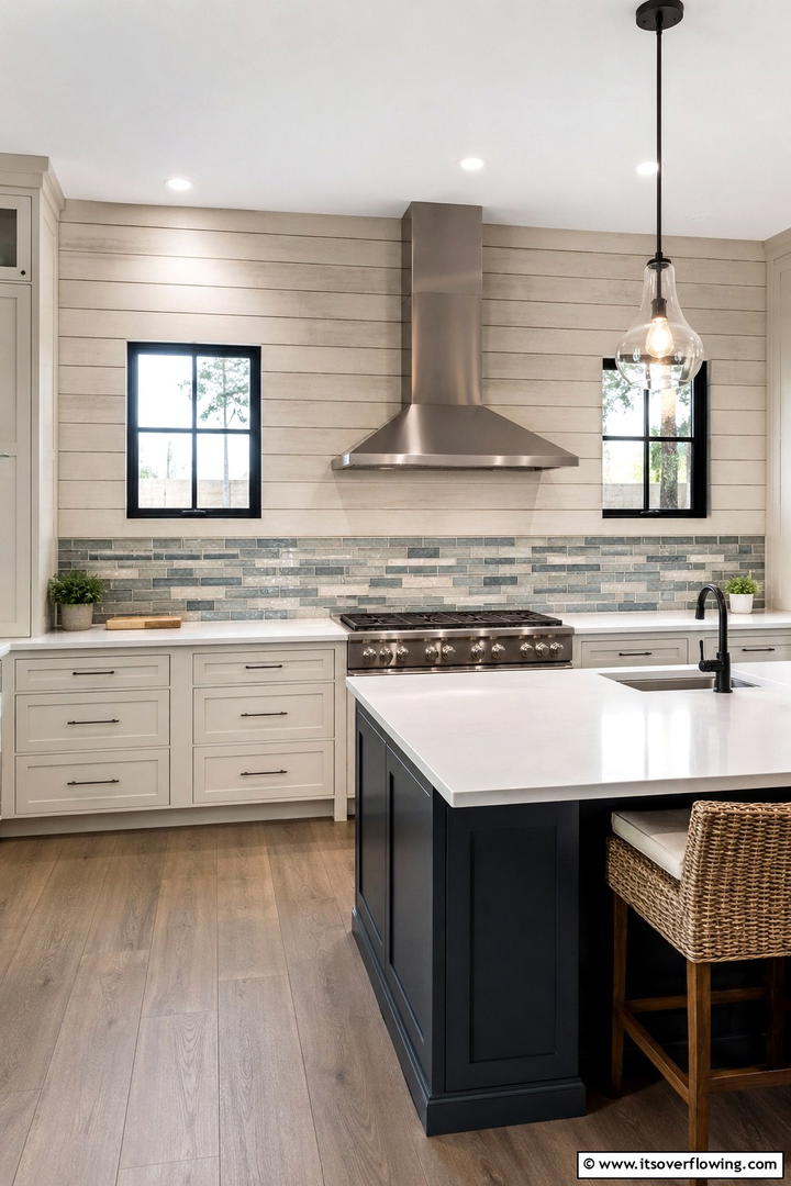 Shiplap and Glass Tile Harmony - 30 Shiplap Backsplash Ideas to Elevate Kitchen Design