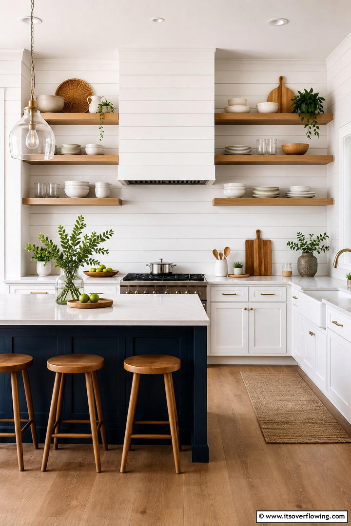 Shiplap and Open Shelving Combo - 30 Shiplap Backsplash Ideas to Elevate Kitchen Design