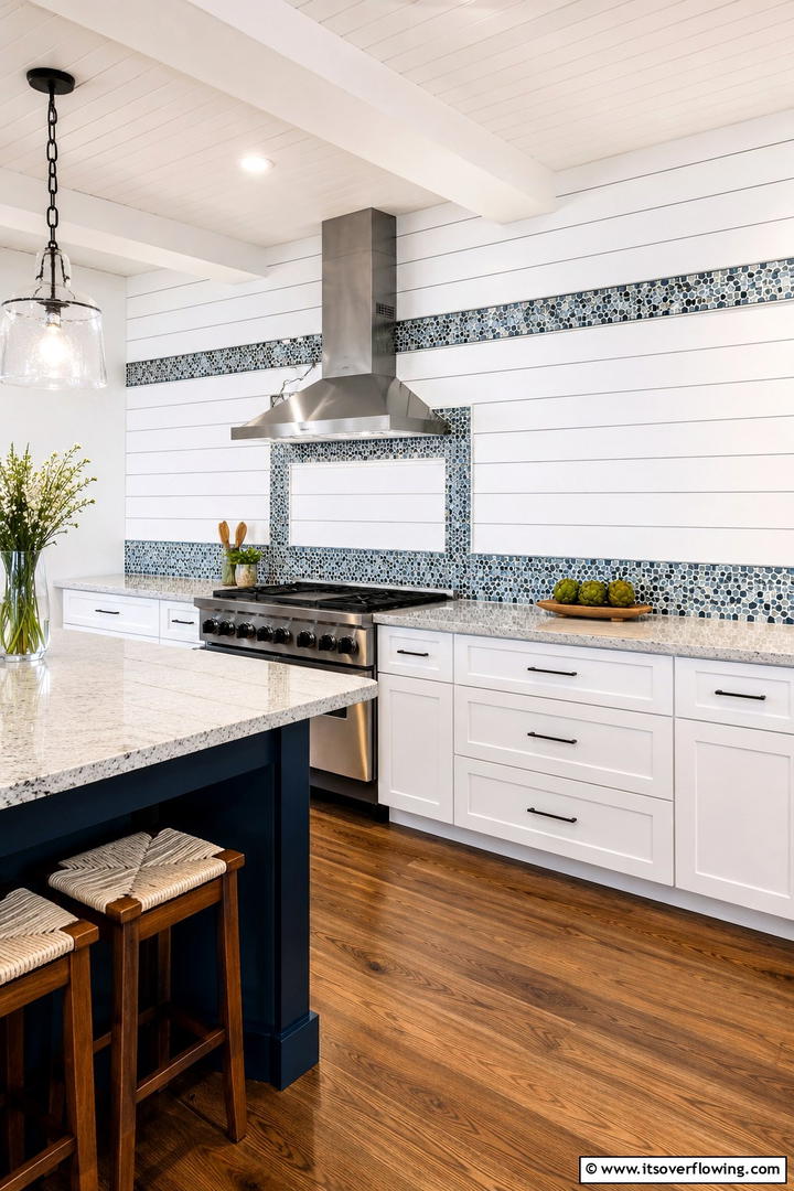 Shiplap with Mosaic Tile Detail - 30 Shiplap Backsplash Ideas to Elevate Kitchen Design