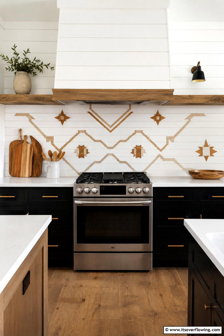 Shiplap with Patterned Inlays - 30 Shiplap Backsplash Ideas to Elevate Kitchen Design