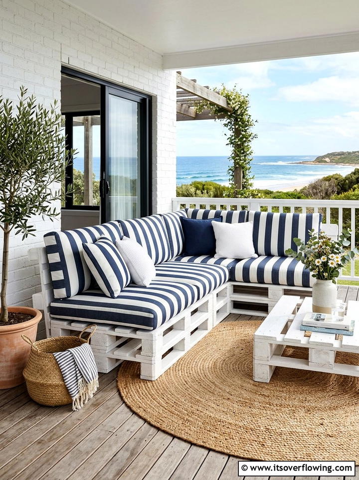 Shipping Pallet Outdoor Sofa - 25 upcycled garden ideas with coastal style
