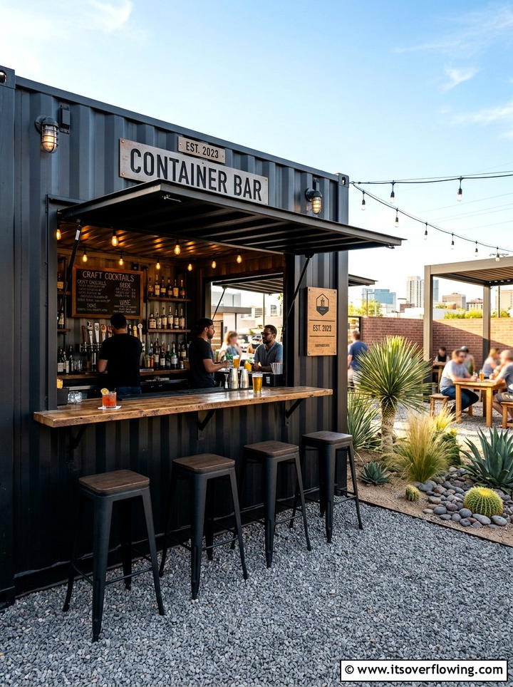 Shipping container bar - 25 backyard ideas with bar area