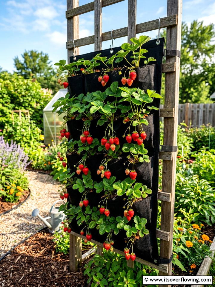 Shoe Pocket Strawberry Garden - 25 creative garden ideas with shoe planter wall