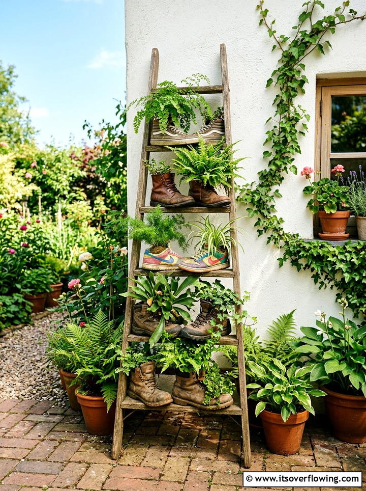 Shoe Rack Ladder For Plants - 25 creative garden ideas with shoe planter wall
