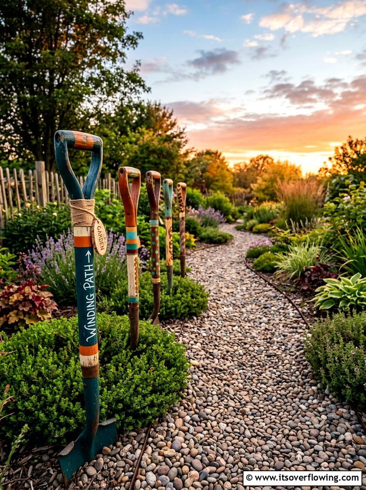 Shovel Handle Path Marker - 25 reusing old things ideas for yard art