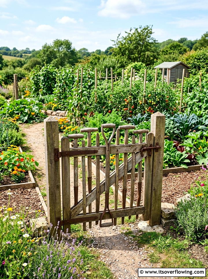 Shovel handle garden gate - 25 reusing old things ideas for garden art