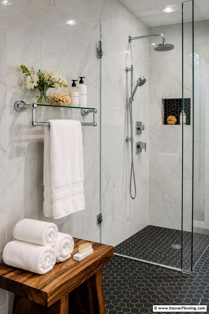 Shower Towel Bars with Shelves for Dual Functionality - 30 Shower Storage Ideas to Declutter Your Bathroom