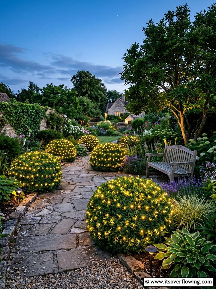 Shrub Fairy Lights - 25 garden decor ideas with holiday lights