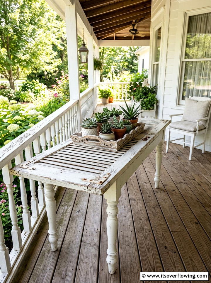 Shutter Console Table - 25 front porch ideas with repurposed shutters