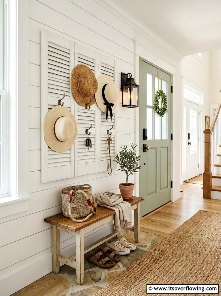 Shutter Entryway Organizer - 25 front porch ideas with repurposed shutters