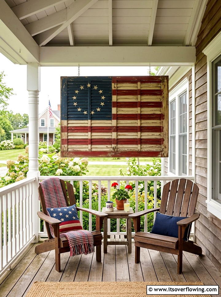 Shutter Flag Display - 25 front porch ideas with repurposed shutters