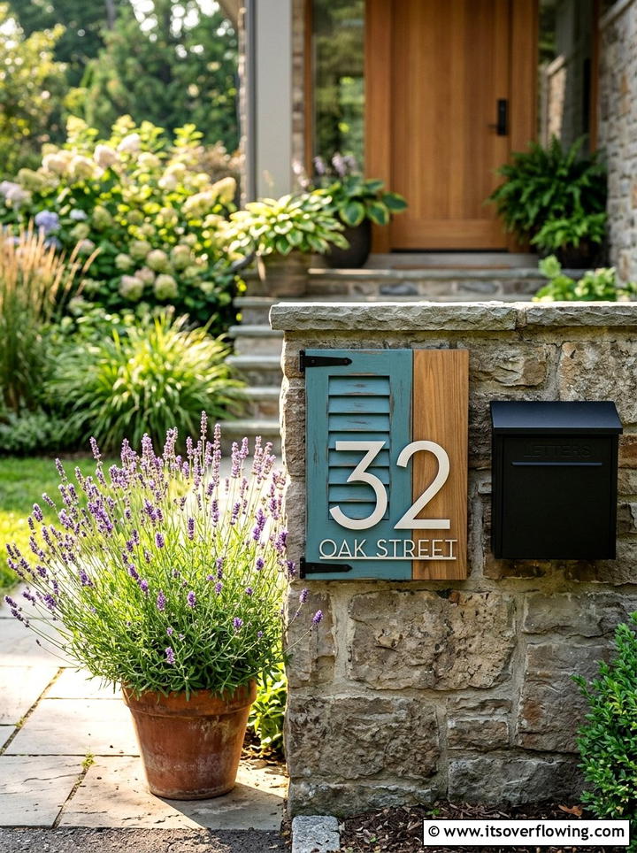Shutter House Number Plaque - 25 front porch ideas with repurposed shutters
